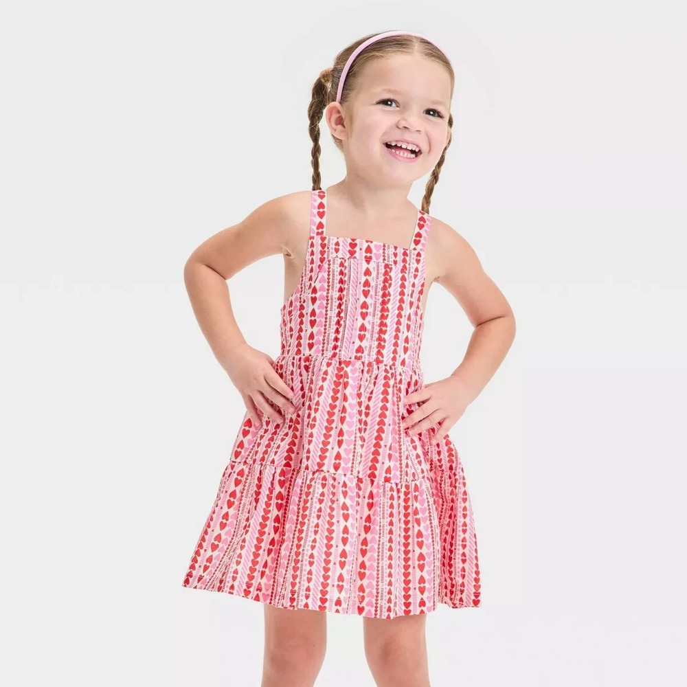 Cat & Jack Toddler Girls 3T Heart Print Valentine's Day Tank Dress Red Pink NWT